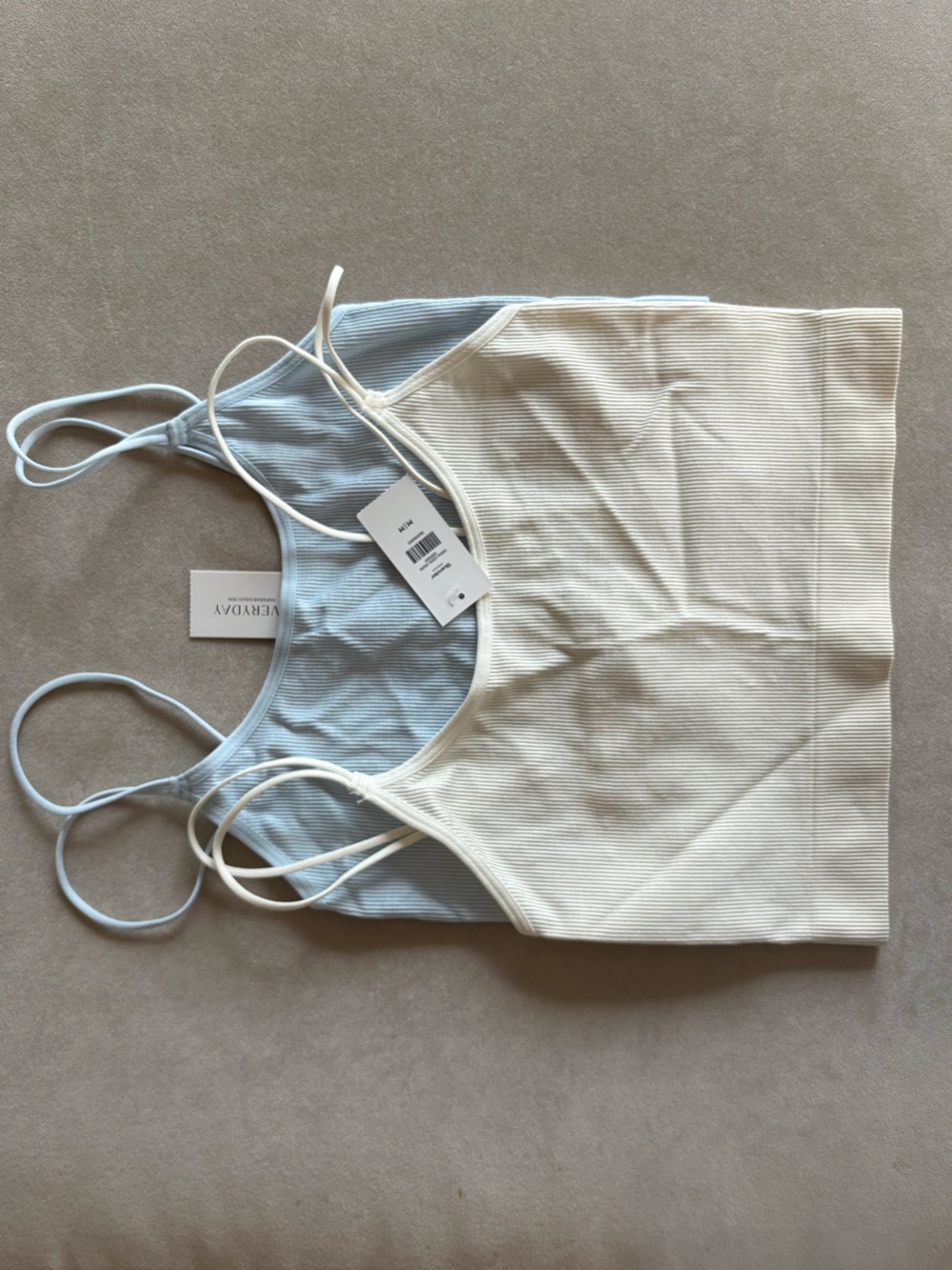Bluenotes Ribbed Tank Tops in Cream and Light Blue